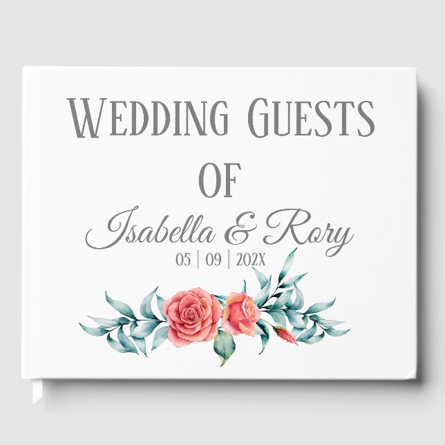 Livro De Visitas Rosas bonito e Casamento com Buquês Eucalyptus (Frente)