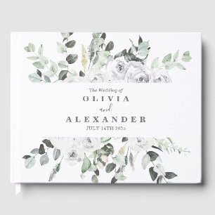 Livro De Visitas Rosas brancas e casamento floral elegante com Gree