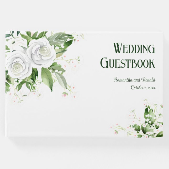 Livro De Visitas Rosas Brancas e Casamento Respiratório do Bebê (Frente)