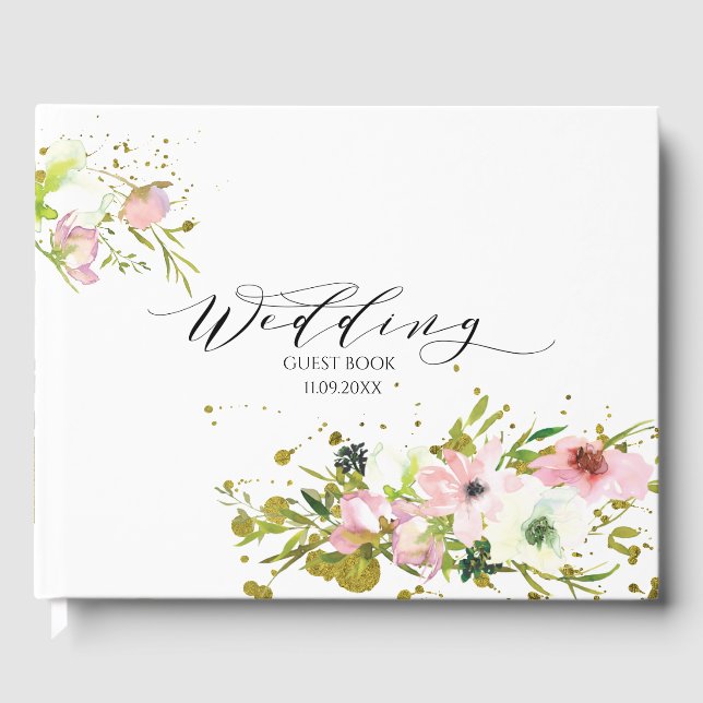 Livro De Visitas Rosas brancas e pelúcias com casamentos de ouro (Frente)