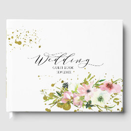 Livro De Visitas Rosas brancas e pelúcias com palha de ouro
