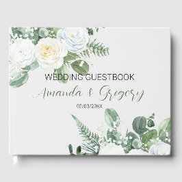 Livro De Visitas Rosas brancas elegantes e verde
