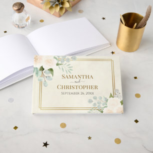Livro De Visitas Rosas Brancas Russas e Casamento Elegante Eucalypt