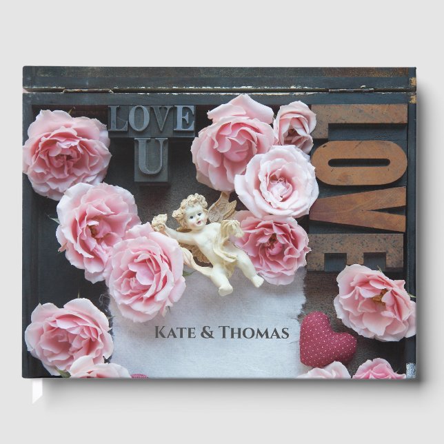 Livro De Visitas Rosas com palavras de amor e anjo (Frente)