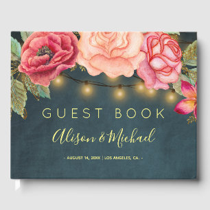 Livro De Visitas Rosas cor-de-rosa cor marinho azul corda luzes cas