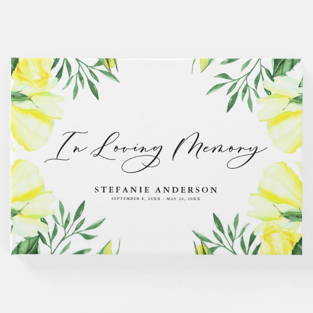 Livro De Visitas Rosas de aquarela amarela e peões Funerais (Frente)