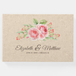 Livro De Visitas Rosas de Aquarela | Casamento de papel Kraft
