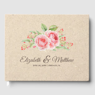 Livro De Visitas Rosas de Aquarela   Casamento de papel Kraft