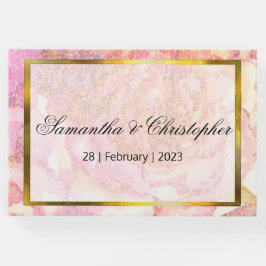 Livro De Visitas Rosas de Aquarela Rosa e Casamento Dourado