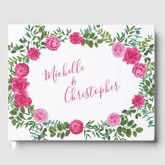 Livro De Visitas Rosas de Casamento Rosa Brilhante Floral