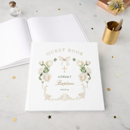 Livro De Visitas Rosas de Marfim Delicadas Quadro Batismo