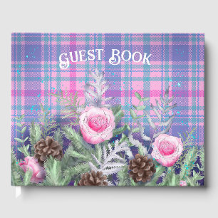 Livro De Visitas Rosas de padrão de Xadrez cor-de-rosa com Lavanda