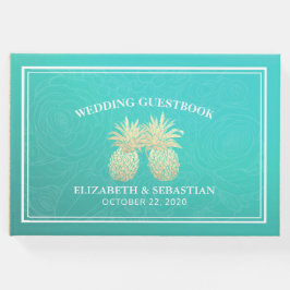 Livro De Visitas Rosas de Teal do Casal de Abacaxi Dourado Guestboo