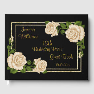 Livro De Visitas Rosas elegantes do marfim & aniversário do brilho