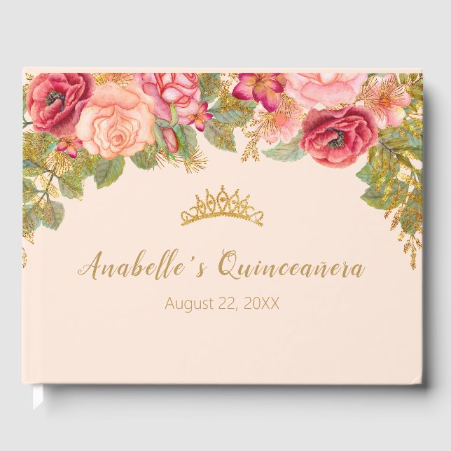 Livro De Visitas Rosas Elegantes e Coroa Dourada (Frente)