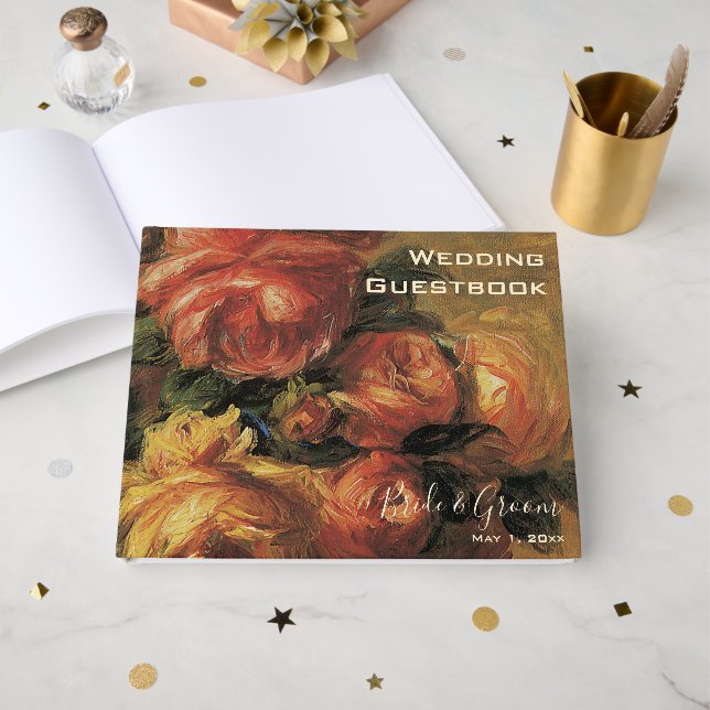 Livro De Visitas Rosas em um Vaso por Renoir, Arte Antiga para Casa (Frente aberta)