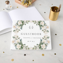 Livro De Visitas Rosas Eternos Casamento Floral Verde Elegante