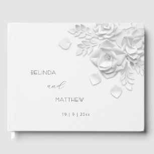 Livro De Visitas Rosas Florais 3D Brancas Casamento