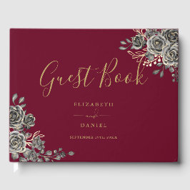 Livro De Visitas Rosas Florais Gótica Vermelho E Casamento Dourado