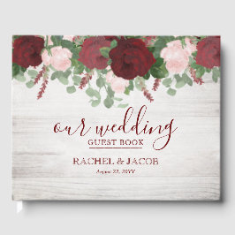 Livro De Visitas Rosas Florais Rustic Burgundy