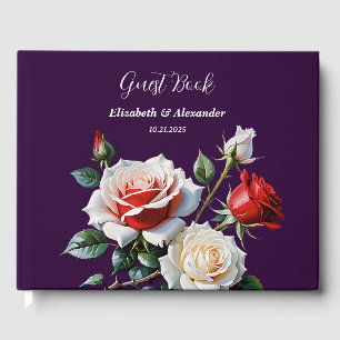 Livro De Visitas Rosas florais vermelhas brancas rosa escuro casame
