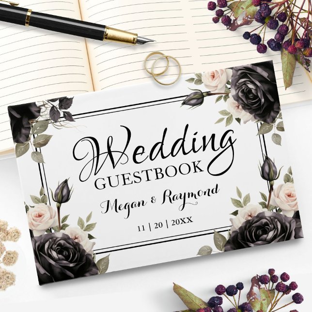 Livro De Visitas Rosas Pretos Góticos, Convidado de Casamento de Gó (Criador carregado)