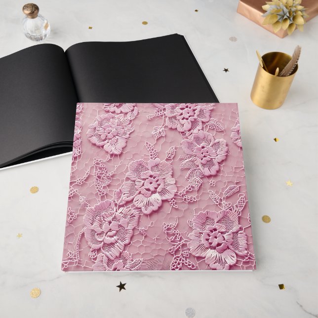 Livro De Visitas Rosas Rosa Claro Olhar de Renda (Frente aberta)