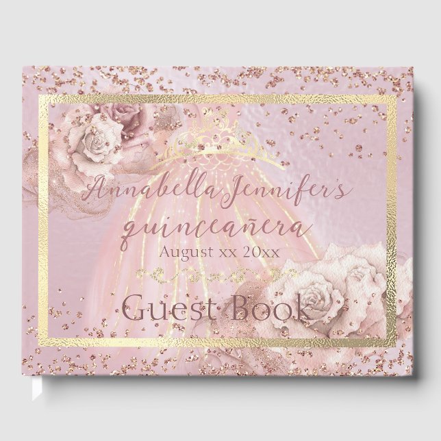 Livro De Visitas Rosas Rosa Esbranquiçadas e Quinceañera Dourada (Frente)