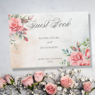 Livro De Visitas Rosas Rosa Romântica Cana-d'Água e Caligrafia