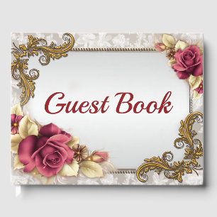 Livro De Visitas Rosas vermelhas elegantes que Wedding o Guestbook