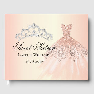 Livro De Visitas Rose Gold Sweet Sixteen 16º Aniversário Personaliz