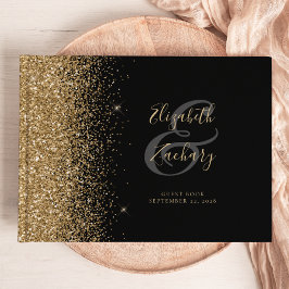 Livro De Visitas Roteiro de Brilho Dourado Preto Moderno