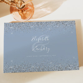 Livro De Visitas Roteiro de Glitter Prata Azul Empoeirado