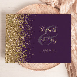 Livro De Visitas Roteiro Glitter Dourado Roxo Escuro Moderno