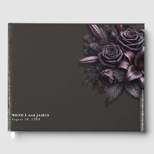 Livro De Visitas Roxo de Berry e Preto Rosa Flor de Lírio Casamento
