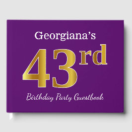 Livro De Visitas Roxo, Faux Dourada 43ª Festa de aniversário; Nome 
