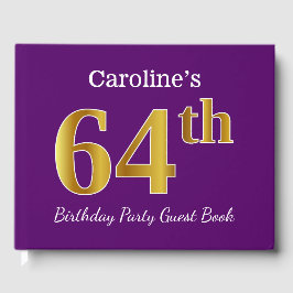 Livro De Visitas Roxo, Faux Dourada 64ª Festa de aniversário; Nome