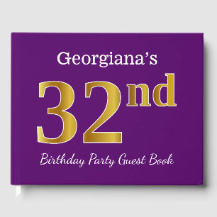 Livro De Visitas Roxo, Faux Dourado 32a Festa de aniversário; Nome