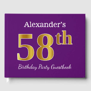 Livro De Visitas Roxo, Faux Dourado 58.a Festa de aniversário; Nom