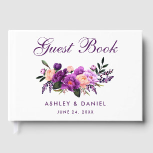 Livro De Visitas Roxo Violeta Ultra Floral Casamento Watercolor P