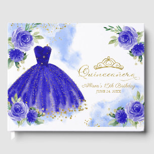 Livro De Visitas Royal Blue Gown Floral Quinceanera