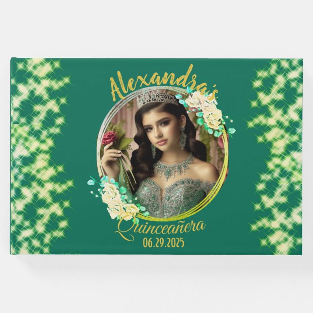 Livro De Visitas Royal Green Photo Boho Quinceañera Espanhol (Frente)