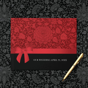 Livro De Visitas Ruby Red Floral Brocade Romântico