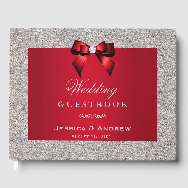 Livro De Visitas Ruby Vermelho Elegante, Casamento com Lente de Pra (Frente)