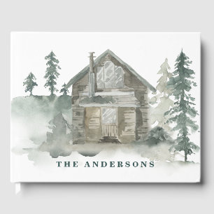 Livro De Visitas Ruim Cabin Watercolor Forest Boas-vindas