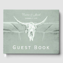 Livro De Visitas Russo Pastel Sage Green White Cow Skull Ocidental