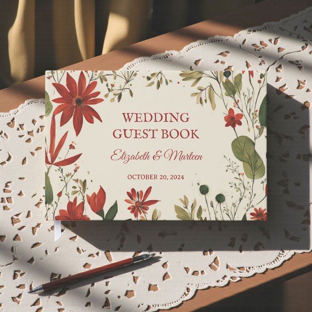 Livro De Visitas Russo Sage Green & Burgundy Red Floral outono (Criador carregado)
