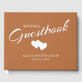 Livro De Visitas Rust Burnt Orange White Casamento 2 Corações Nomes
