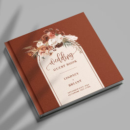 Livro De Visitas Rust Rust Pampas Grass Boho Floral Guest Book