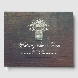 Livro De Visitas Rustic Baby's Breath Mason Jar Wedding